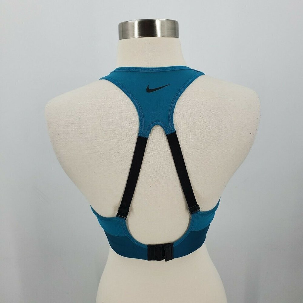 Nike Women's Dri-Fit Structured Sports Bra Blue Black Hook & Eye Size Medium - Picture 3 of 8